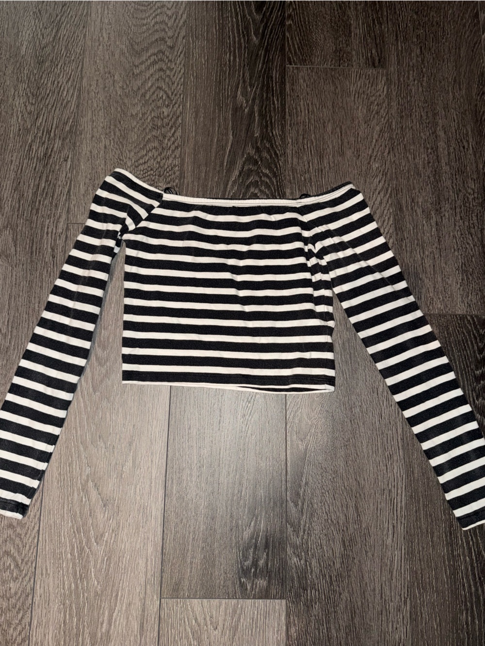 Forever 21 Black & White Striped Off-Shoulder Long Sleeve Top